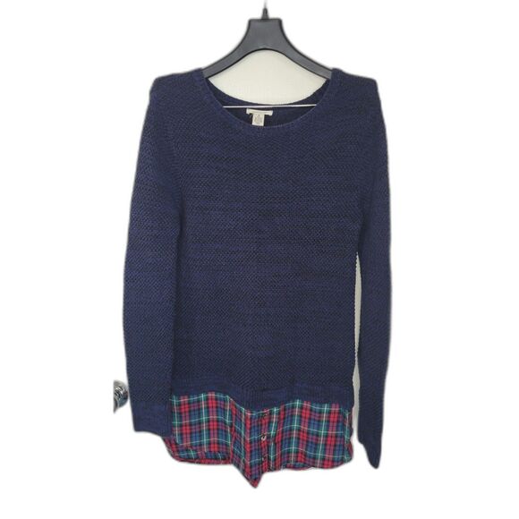 Westbound Knit Plaid Layered Shirt Tunic - Picture 1 of 3